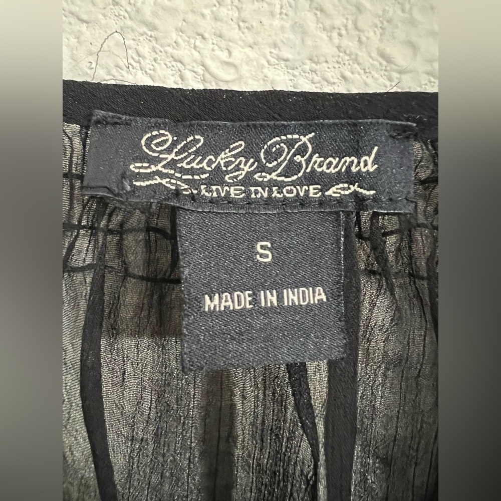Lucky Brand Embroidered Beads Sheer Black Blouse Size Small - Picture 3 of 6